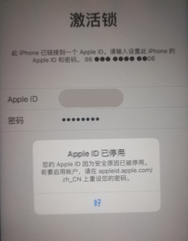 乌恰苹果手机维修分享iPhone 12 出现提示“Apple ID 已停用”怎么办 